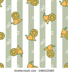 stripes leave lion seamless repeat pattern. Perfect for kids and background.