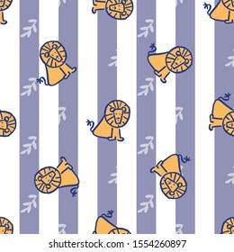 stripes leave lion seamless repeat pattern. Perfect for kids and background.