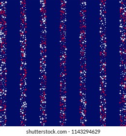 Stripes of Liberty Symbolic Stars Confetti. USA Fashion Pattern Design. Veteran Day Texture. Packaging, Ad Print Design Background.