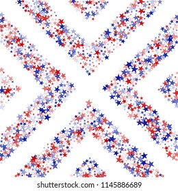 Stripes of Liberty Symbolic Stars Confetti. USA Concept Poster Pattern Design. Veteran Day Texture. Screen, Cover Print Design Background.