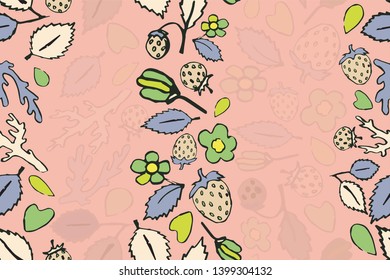 stripes lines of berry strawberry and leaf for fabric or wallpaper