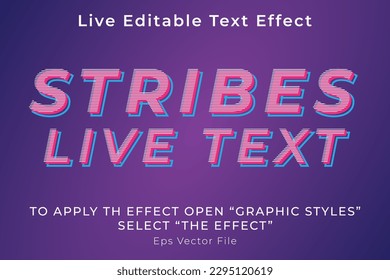 stripes live text effect, editable striped text vector eps file