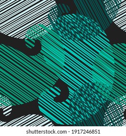 Stripes. Mosaic with geometric shapes. Seamless pattern. Design with manual hatching. Textile. Ethnic boho ornament. Vector illustration for web design or print.