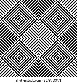Patrón de motivos de franjas en blanco negro. Decoración de interiores, exteriores, alfombras, textiles, prendas de vestir, tela, seda, mosaico, plástico, papel, envuelto, tapicería, almohada, sofá, fondo, etc. Vector 