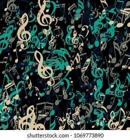 Stripes of Musical Notes. Abstract Background with Notes, Bass and Treble Clefs. Vector Element for Musical Poster, Banner, Advertising, Card. Minimalistic Simple Background.