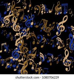 Stripes of Musical Notes. Abstract Background with Notes, Bass and Treble Clefs. Vector Element for Musical Poster, Banner, Advertising, Card. Minimalistic Simple Background.