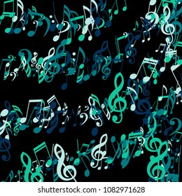 Stripes of Musical Notes. Abstract Background with Notes, Bass and Treble Clefs. Vector Element for Musical Poster, Banner, Advertising, Card. Minimalistic Simple Background.