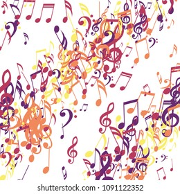 Stripes of Musical Notes. Abstract Background with Notes, Bass and Treble Clefs. Vector Element for Musical Poster, Banner, Advertising, Card. Minimalistic Simple Background.