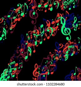 Stripes of Musical Notes. Abstract Background with Notes, Bass and Treble Clefs. Vector Element for Musical Poster, Banner, Advertising, Card. Minimalistic Simple Background.