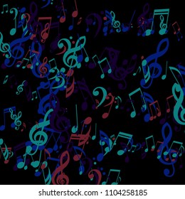 Stripes of Musical Notes. Abstract Background with Notes, Bass and Treble Clefs. Vector Element for Musical Poster, Banner, Advertising, Card. Minimalistic Simple Background.