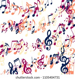 Stripes of Musical Notes. Abstract Background with Notes, Bass and Treble Clefs. Vector Element for Musical Poster, Banner, Advertising, Card. Minimalistic Simple Background.