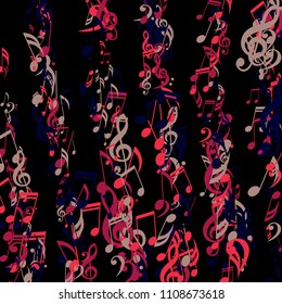Stripes of Musical Notes. Abstract Background with Notes, Bass and Treble Clefs. Vector Element for Musical Poster, Banner, Advertising, Card. Minimalistic Simple Background.
