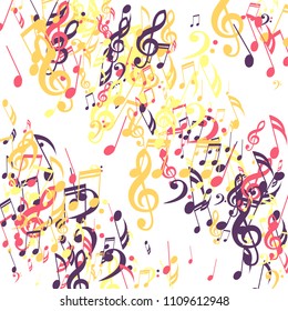 Stripes of Musical Notes. Abstract Background with Notes, Bass and Treble Clefs. Vector Element for Musical Poster, Banner, Advertising, Card. Minimalistic Simple Background.