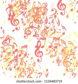 Stripes of Musical Notes. Abstract Background with Notes, Bass and Treble Clefs. Vector Element for Musical Poster, Banner, Advertising, Card. Minimalistic Simple Background.