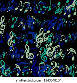 Stripes of Musical Notes. Abstract Background with Notes, Bass and Treble Clefs. Vector Element for Musical Poster, Banner, Advertising, Card. Minimalistic Simple Background.