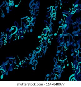 Stripes of Musical Notes. Abstract Background with Notes, Bass and Treble Clefs. Vector Element for Musical Poster, Banner, Advertising, Card. Minimalistic Simple Background.