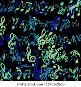 Stripes of Musical Notes. Abstract Background with Notes, Bass and Treble Clefs. Vector Element for Musical Poster, Banner, Advertising, Card. Minimalistic Simple Background.