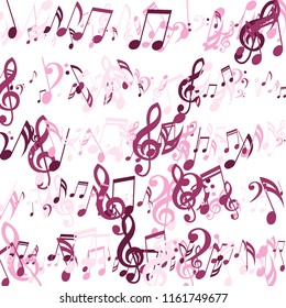 Stripes of Musical Notes. Abstract Background with Notes, Bass and Treble Clefs. Vector Element for Musical Poster, Banner, Advertising, Card. Minimalistic Simple Background.