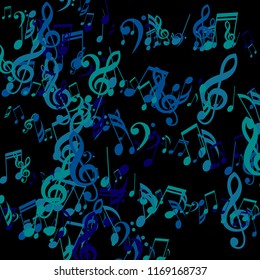 Stripes of Musical Notes. Abstract Background with Notes, Bass and Treble Clefs. Vector Element for Musical Poster, Banner, Advertising, Card. Minimalistic Simple Background.