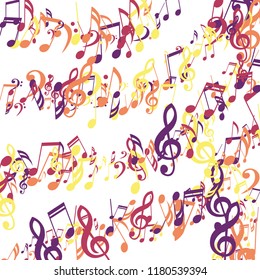 Stripes of Musical Notes. Abstract Background with Notes, Bass and Treble Clefs. Vector Element for Musical Poster, Banner, Advertising, Card. Minimalistic Simple Background.