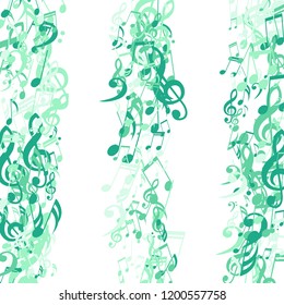 Stripes of Musical Notes. Abstract Background with Notes, Bass and Treble Clefs. Vector Element for Musical Poster, Banner, Advertising, Card. Minimalistic Simple Background.