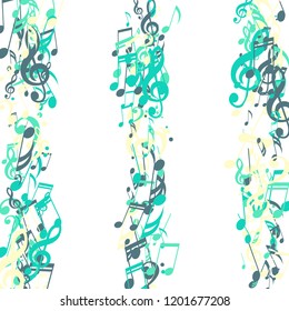 Stripes of Musical Notes. Abstract Background with Notes, Bass and Treble Clefs. Vector Element for Musical Poster, Banner, Advertising, Card. Minimalistic Simple Background.