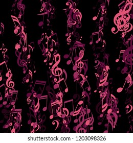 Stripes of Musical Notes. Abstract Background with Notes, Bass and Treble Clefs. Vector Element for Musical Poster, Banner, Advertising, Card. Minimalistic Simple Background.