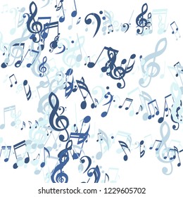 Stripes of Musical Notes. Abstract Background with Notes, Bass and Treble Clefs. Vector Element for Musical Poster, Banner, Advertising, Card. Minimalistic Simple Background.