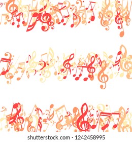 Stripes of Musical Notes. Abstract Background with Notes, Bass and Treble Clefs. Vector Element for Musical Poster, Banner, Advertising, Card. Minimalistic Simple Background.