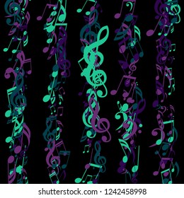 Stripes of Musical Notes. Abstract Background with Notes, Bass and Treble Clefs. Vector Element for Musical Poster, Banner, Advertising, Card. Minimalistic Simple Background.