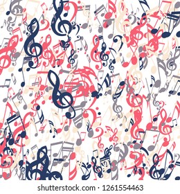 Stripes of Musical Notes. Abstract Background with Notes, Bass and Treble Clefs. Vector Element for Musical Poster, Banner, Advertising, Card. Minimalistic Simple Background.