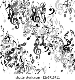 Stripes of Musical Notes. Abstract Background with Notes, Bass and Treble Clefs. Vector Element for Musical Poster, Banner, Advertising, Card. Minimalistic Simple Background.