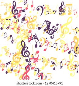 Stripes of Musical Notes. Abstract Background with Notes, Bass and Treble Clefs. Vector Element for Musical Poster, Banner, Advertising, Card. Minimalistic Simple Background.