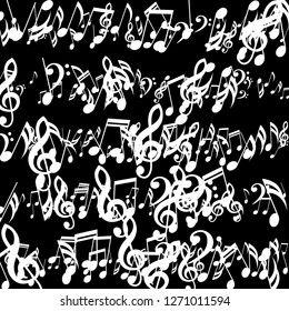 Stripes of Musical Notes. Abstract Background with Notes, Bass and Treble Clefs. Vector Element for Musical Poster, Banner, Advertising, Card. Minimalistic Simple Background.