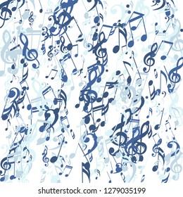 Stripes of Musical Notes. Abstract Background with Notes, Bass and Treble Clefs. Vector Element for Musical Poster, Banner, Advertising, Card. Minimalistic Simple Background.