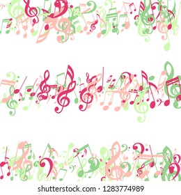 Stripes of Musical Notes. Abstract Background with Notes, Bass and Treble Clefs. Vector Element for Musical Poster, Banner, Advertising, Card. Minimalistic Simple Background.