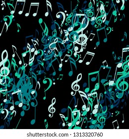 Stripes of Musical Notes. Abstract Background with Notes, Bass and Treble Clefs. Vector Element for Musical Poster, Banner, Advertising, Card. Minimalistic Simple Background.