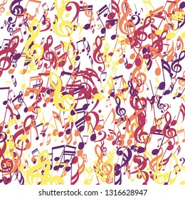 Stripes of Musical Notes. Abstract Background with Notes, Bass and Treble Clefs. Vector Element for Musical Poster, Banner, Advertising, Card. Minimalistic Simple Background.