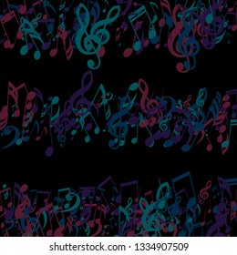 Stripes of Musical Notes. Abstract Background with Notes, Bass and Treble Clefs. Vector Element for Musical Poster, Banner, Advertising, Card. Minimalistic Simple Background.