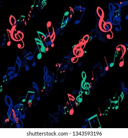Stripes of Musical Notes. Abstract Background with Notes, Bass and Treble Clefs. Vector Element for Musical Poster, Banner, Advertising, Card. Minimalistic Simple Background.