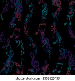 Stripes of Musical Notes. Abstract Background with Notes, Bass and Treble Clefs. Vector Element for Musical Poster, Banner, Advertising, Card. Minimalistic Simple Background.