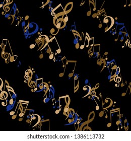 Stripes of Musical Notes. Abstract Background with Notes, Bass and Treble Clefs. Vector Element for Musical Poster, Banner, Advertising, Card. Minimalistic Simple Background.