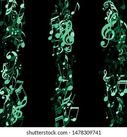 Stripes of Musical Notes, Bass and Treble Clefs. Vector Background.