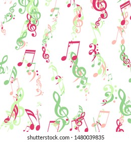 Stripes of Musical Notes, Bass and Treble Clefs. Vector Background.