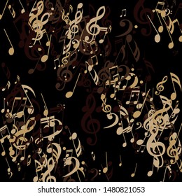 Stripes of Musical Notes, Bass and Treble Clefs. Vector Background.
