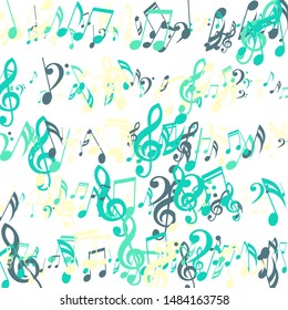 Stripes of Musical Notes, Bass and Treble Clefs. Vector Background.