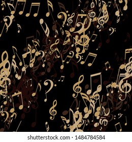 Stripes of Musical Notes, Bass and Treble Clefs. Vector Background.