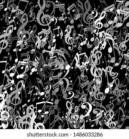 Stripes of Musical Notes, Bass and Treble Clefs. Vector Background.