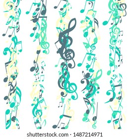 Stripes of Musical Notes, Bass and Treble Clefs. Vector Background.