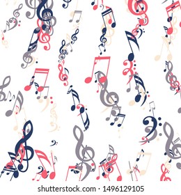 Stripes of Musical Notes, Bass and Treble Clefs. Vector Background.